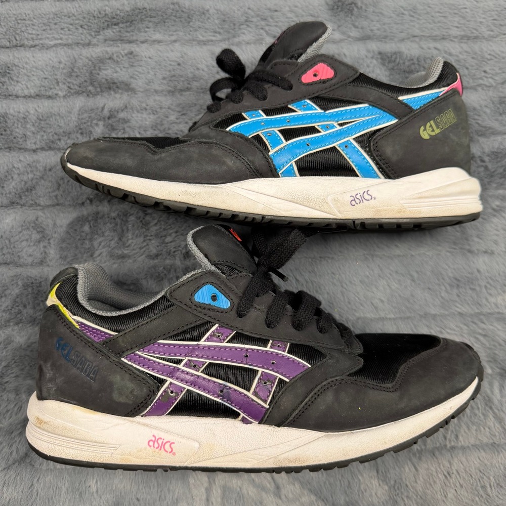 Asics Gel-Saga Mens 9.5 Sneakers Black Multi Neon H5M7N Low Top Running Shoes